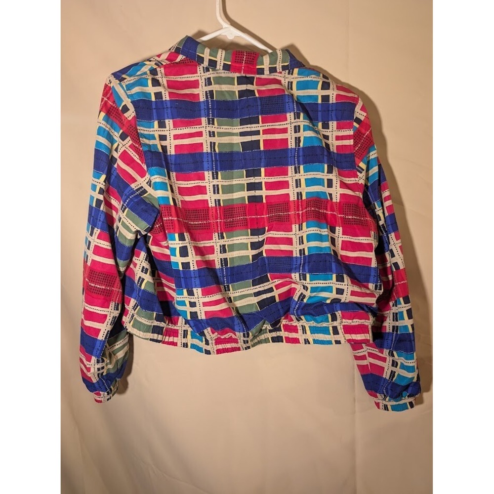 Koret Petite PXL Plaid‎ Windbreaker Jacket Full Zip Elastic Hem Multicolor - Picture 2 of 3